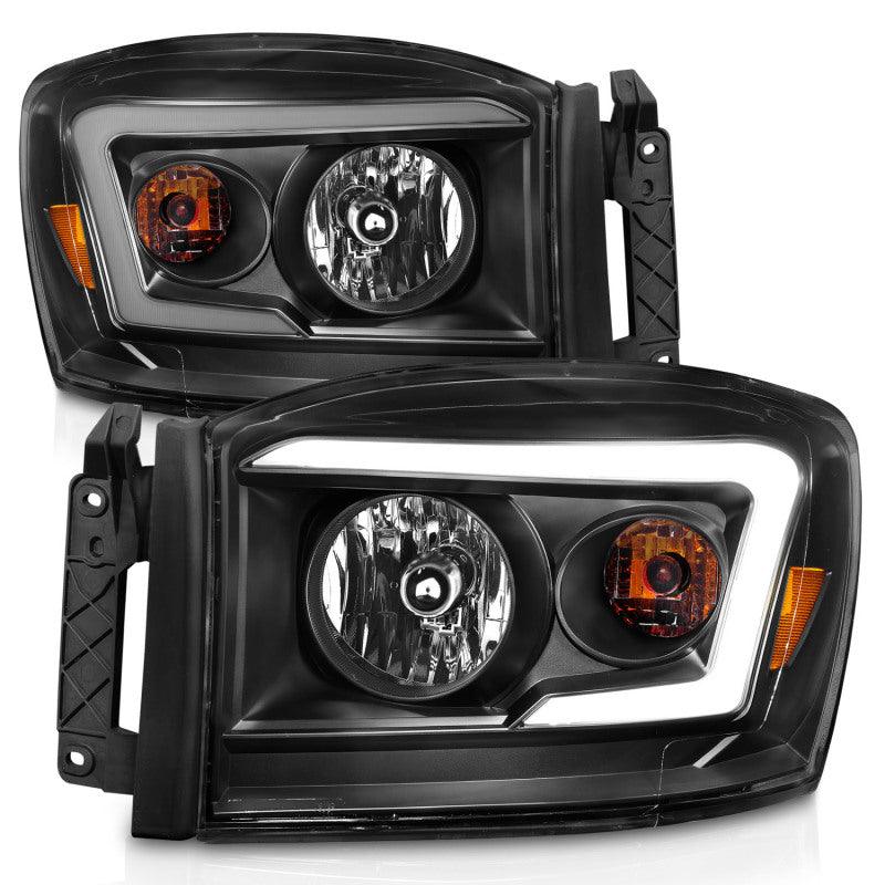 Anzo 06-09 Dodge RAM 1500/2500/3500 Headlights Black Housing/Clear Lens (w/ Light Bars) - Corvette Realm