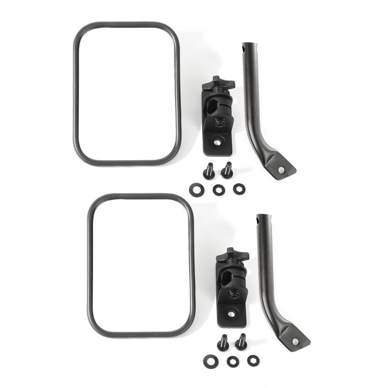 Rugged Ridge 97-18 Jeep Wrangler Textured Black Rectangular Stubby Trail Mirror Kit - Corvette Realm