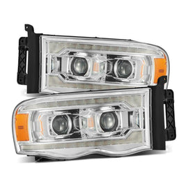 AlphaRex 02-05 Dodge Ram 1500 LUXX LED Proj Headlights Plank Style Chrome w/Activ Light/Seq Signal - Corvette Realm