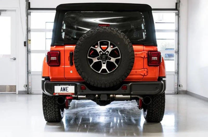 AWE Tuning 2018+ Jeep Wrangler JL/JLU Tread Edition Axle-Back Dual Exhaust - Diamond Black Tips - Corvette Realm