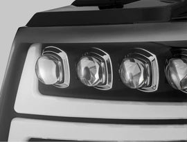 AlphaRex 07-13 Chevy Avalanche NOVA LED Proj Headlights Plank Style Matte Black w/Activ Light/DRL - Corvette Realm