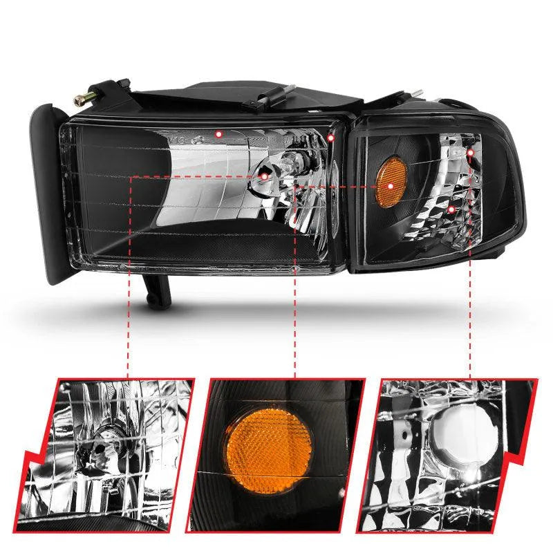 ANZO 1994-2001 Dodge Ram Crystal Headlights Black - Corvette Realm