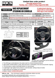 HKS GR Corolla GXPA16/GZEA14H Replacement Steering Wheel
