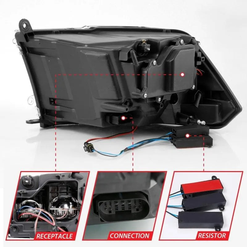 ANZO 2009-2018 Dodge Ram 1500 Led Projector Plank Style Switchback H.L Halo Chrome Amber (OE Style) - Corvette Realm
