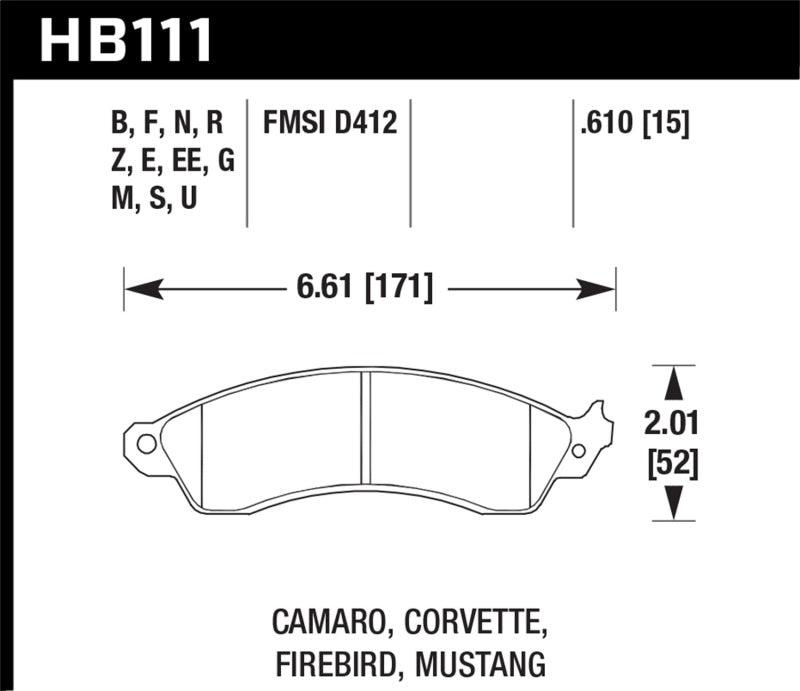 Hawk 1990-1990 Chevy Camaro Iroc-Z (w/Heavy Duty Brakes) High Perf. Street 5.0 Front Brake Pads - Corvette Realm