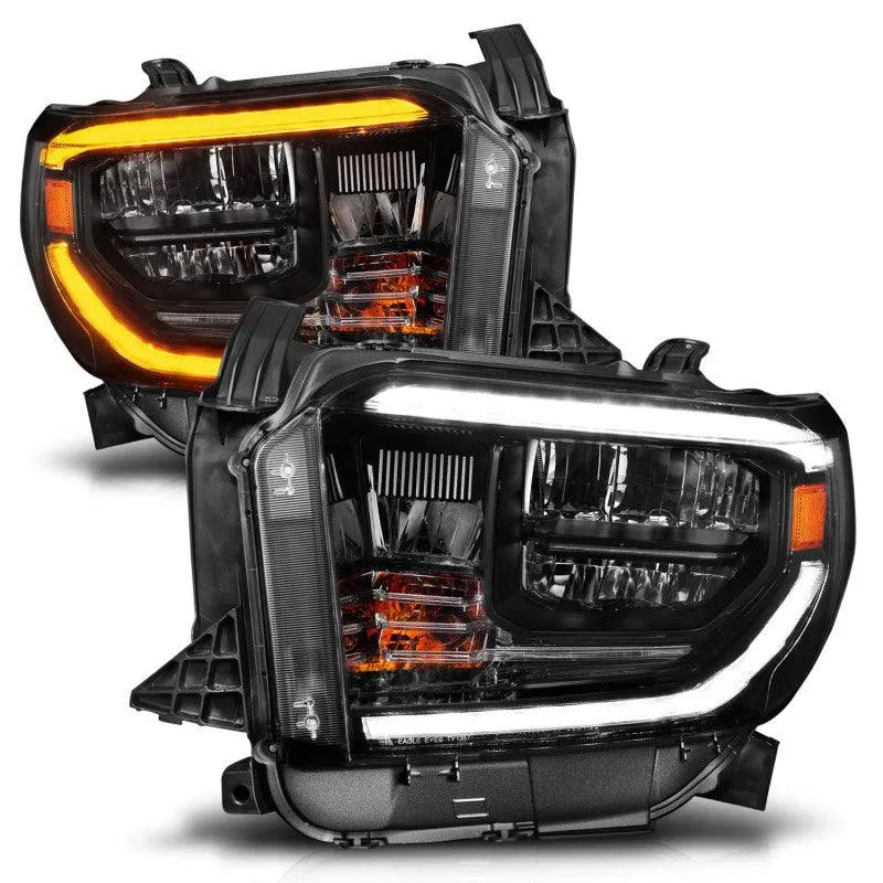 ANZO 2014-2017 Toyota Tundra LED Crystal Headlights w/ Switchback Black Housing w/ DRL - Corvette Realm