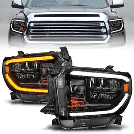 ANZO 2014-2017 Toyota Tundra LED Crystal Headlights w/ Switchback Black Housing w/ DRL - Corvette Realm