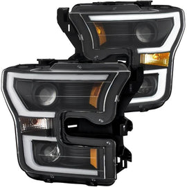 ANZO 2015-2017 Ford F-150 Projector Headlights w/ Plank Style Switchback Black w/ Amber - Corvette Realm