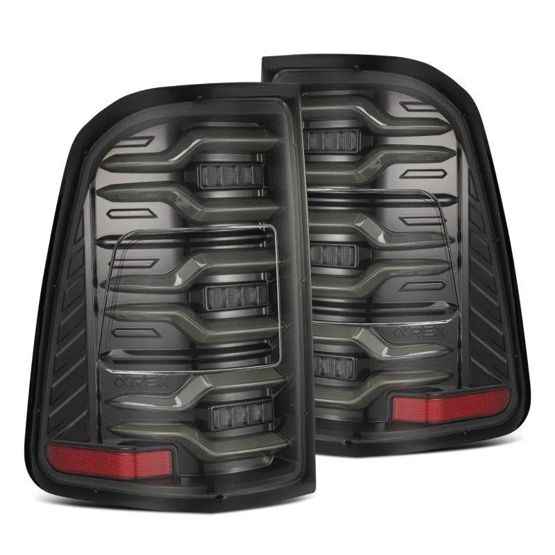 AlphaRex 19-21 Dodge Ram 1500 Luxx-Series LED Tail Lights Alpha-Black w/Activ Light/Seq Signal - Corvette Realm