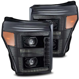 AlphaRex 11-16 Ford F-350 SD LUXX LED Proj Headlights Plank Style Alpha Blk w/Activ Light/Seq Signal - Corvette Realm