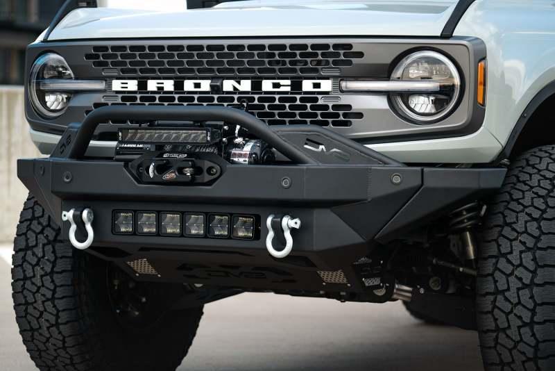 DV8 Offroad 2021+ Ford Bronco Modular Front Bumper Winch Capable w/ Auxiliary Light Mounts - Corvette Realm