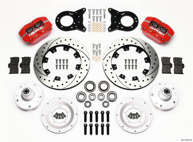 Wilwood Dynapro Dust-Boot Front Kit 12.19in Drill Red 1965-1969 Mustang Disc & Drum Spindle - Corvette Realm