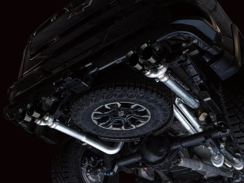 AWE Tuning 22-23 GMC Sierra 1500 AT4X 6.2L 0FG Catback Split Dual (Flat Bumper) - Diamond Black Tips - Corvette Realm