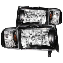 ANZO 1994-2001 Dodge Ram Crystal Headlights Black - Corvette Realm