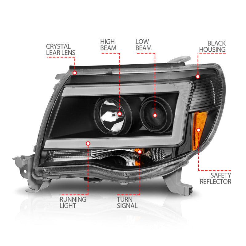 ANZO 05-09 Toyota Tacoma Projector Light Bar Style Headlights w/ C Light Bar - Corvette Realm