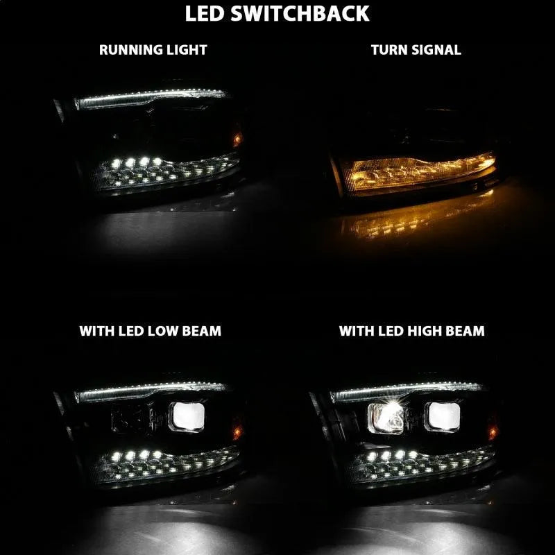 ANZO 2009-2018 Dodge Ram 1500 Led Projector Plank Style Switchback H.L Halo Black Amber (OE Style) - Corvette Realm