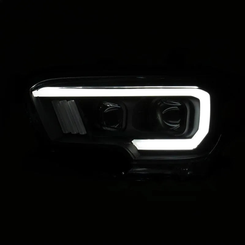 ANZO 2016-2017 Toyota Tacoma Projector Headlights w/ Plank Style Switchback Black w/ Amber - Corvette Realm