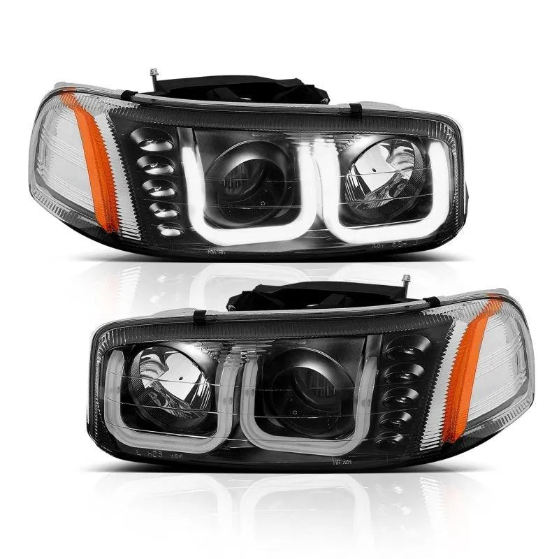 ANZO 1999-2006 Gmc Sierra 1500 Projector Headlights w/ U-Bar Black - Corvette Realm
