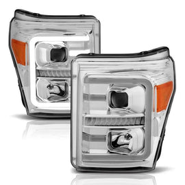 ANZO 11-16 Ford F-250/F-350/F-450 Projector Headlights w/ Plank Style Switchback Chrome w/Amber - Corvette Realm