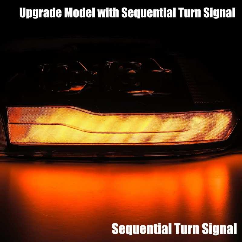 AlphaRex 09-18 Dodge Ram 1500HD LUXX LED Proj Headlights Plnk Style Blk w/Activ Light/Seq Signal/DRL - Corvette Realm