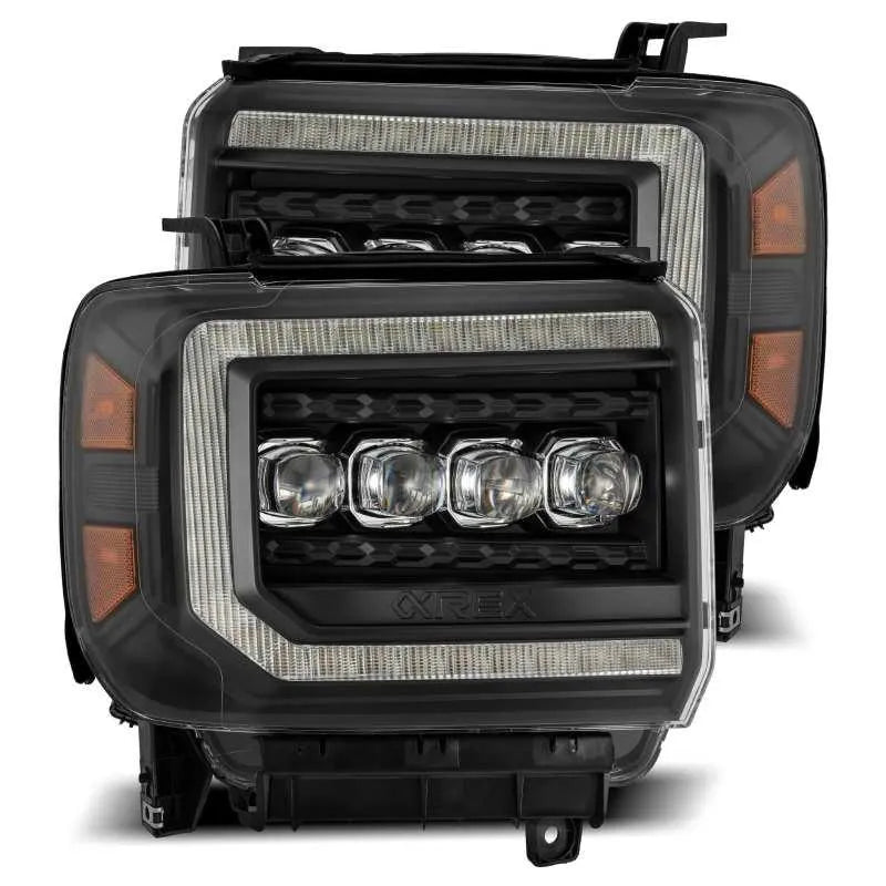 AlphaRex 14-18 GMC Sierra NOVA LED Proj Headlights Plank Style Black w/Activ Light/Seq Signal/DRL - Corvette Realm