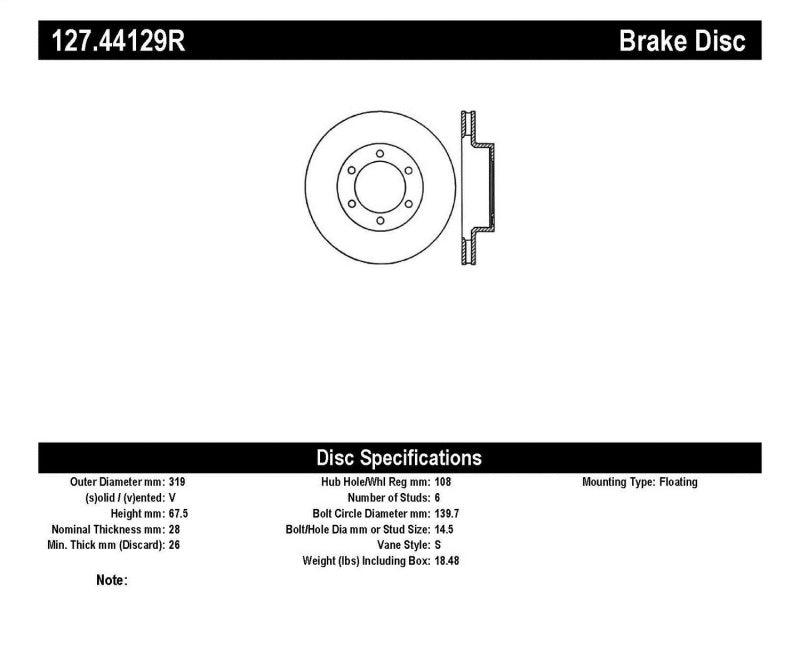 StopTech 07-08 Toyota FJ Cruiser / 05-08 Tacoma (6 lug) / 03-08 4 Runner (319mm disc) SportStop Slo - Corvette Realm