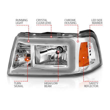 Load image into Gallery viewer, ANZO 2001-2011 Ford Ranger Crystal Headlights w/ Light Bar Chrome Housing - Corvette Realm