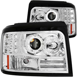 ANZO 1992-1996 Ford F-150 Projector Headlights w/ Halo Chrome w/ Side Markers and Parking Lights - Corvette Realm