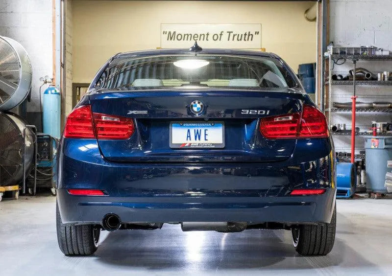 AWE Tuning 13-18 BMW 320i (F30) Touring Edition Exhaust w/ Perfomance Mid Pipe - Diamond Black Tips - Corvette Realm
