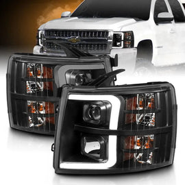 ANZO 07-13 Chevrolet Silverado 3500 Projector Headlights - Black Amber - Corvette Realm