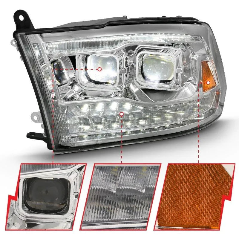 ANZO 2009-2018 Dodge Ram 1500 Led Projector Plank Style Switchback H.L Halo Chrome Amber (OE Style) - Corvette Realm