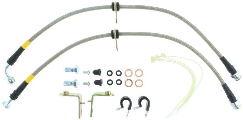 StopTech 05-08 Mustang V6 w/ABS / Mustang GT V8 / 07-09 GT500 Stainless Steel Front Brake Lines - Corvette Realm