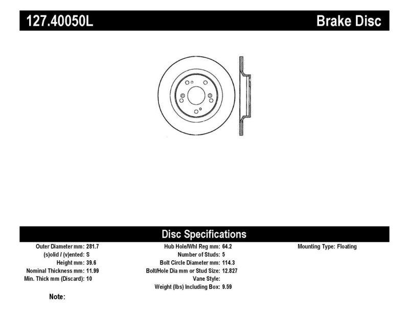 StopTech 00-09 S2000 Slotted & Drilled Left Rear Rotor - Corvette Realm