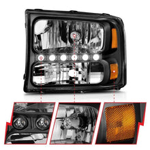 Load image into Gallery viewer, ANZO 2000-2004 Ford Excursion Crystal Headlights Black w/ LED 1pc - Corvette Realm