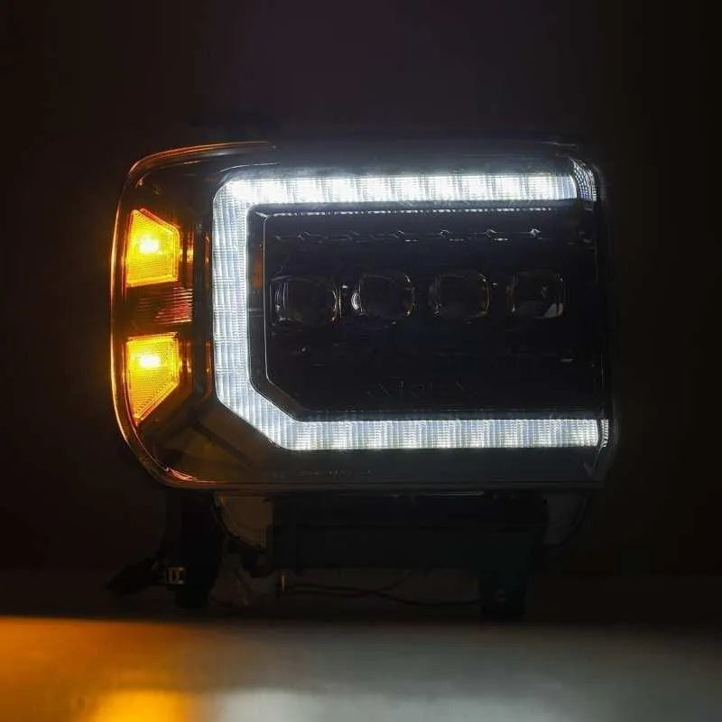 AlphaRex 14-18 GMC Sierra NOVA LED Proj Headlights Plnk Style Alpha Blk w/Activ Light/Seq Signal/DRL - Corvette Realm