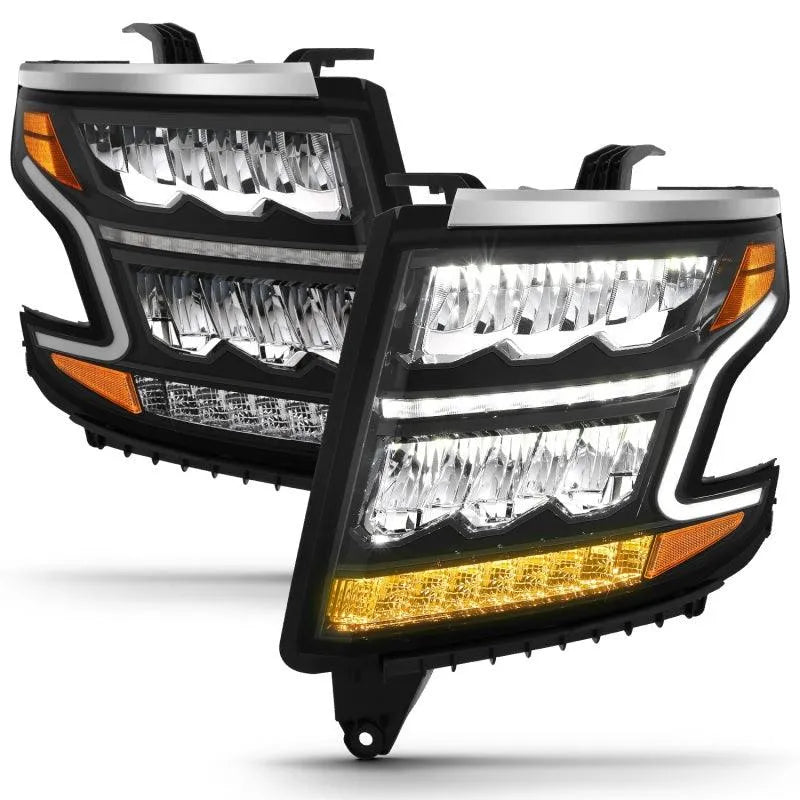 ANZO 15-20 Chevy Tahoe/Suburban LED Light Bar Style Headlights Black w/Sequential w/DRL w/Amber - Corvette Realm