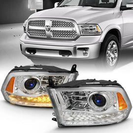 ANZO 2009-2018 Dodge Ram 1500 Projector Plank Style Switchback H.L Halo Chrome Amber (OE Style) - Corvette Realm