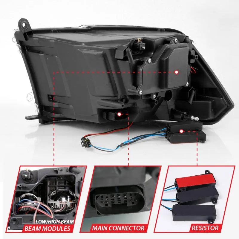 ANZO 2009-2018 Dodge Ram 1500 Led Projector Plank Style Switchback H.L Halo Chrome Amber (OE Style) - Corvette Realm