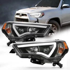 ANZO 14-18 Toyota 4 Runner Plank Style Projector Headlights Black w/ Amber - Corvette Realm