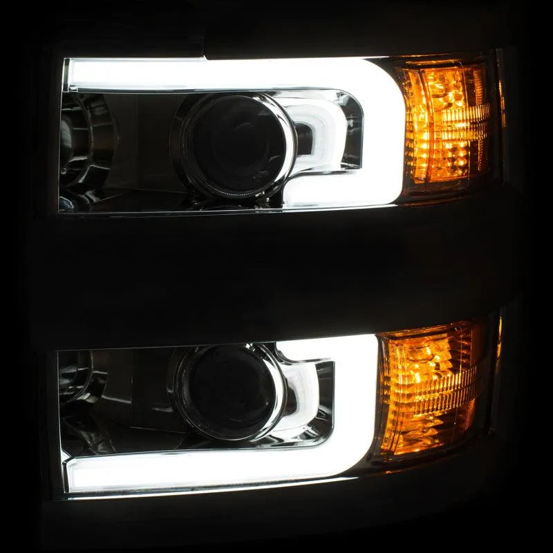 ANZO Projector Headlights 15-17 Chevrolet Silverado 2500HD / 3500HD Chrome w/ Chrome Rim - Corvette Realm