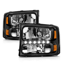 Load image into Gallery viewer, ANZO 2000-2004 Ford Excursion Crystal Headlights Black w/ LED 1pc - Corvette Realm