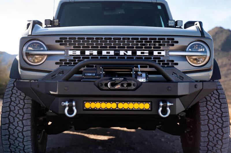 DV8 Offroad 2021+ Ford Bronco Modular Front Bumper Winch Capable w/ Auxiliary Light Mounts - Corvette Realm