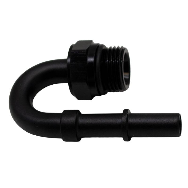 DeatschWerks 8AN ORB Male to 3/8in Male EFI Quick Connect Adapter 180-Degree - Anodized Matte Black - Corvette Realm