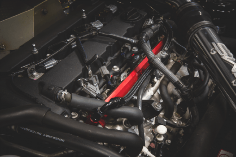 AMS Performance 08-15 Mitsubishi EVO X CNC Machined Aluminum Fuel Rail w/Pulsation Dampener - Red - Corvette Realm