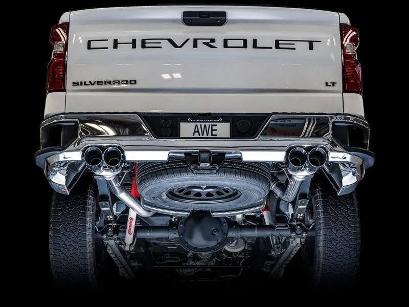 AWE Tuning 4th Gen GM 1500 5.3L 0FG Catback Split Rear Exit (w/ Bumper Cutouts) - Quad Chrome Tips - Corvette Realm