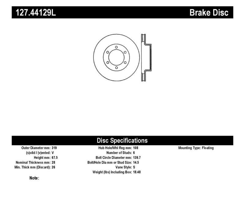 StopTech 07-08 Toyota FJ Cruiser / 05-08 Tacoma (6 lug) / 03-08 4 Runner (319mm disc) SportStop Slo - Corvette Realm