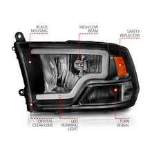 Load image into Gallery viewer, ANZO 2009-2018 Dodge Ram 1500 Crystal Headlights w/ Light Bar Black Housing - Corvette Realm