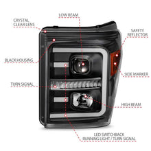 Load image into Gallery viewer, ANZO 2011-2016 Ford F250 Projector Headlights w/ Plank Style Switchback Black w/ Amber - Corvette Realm