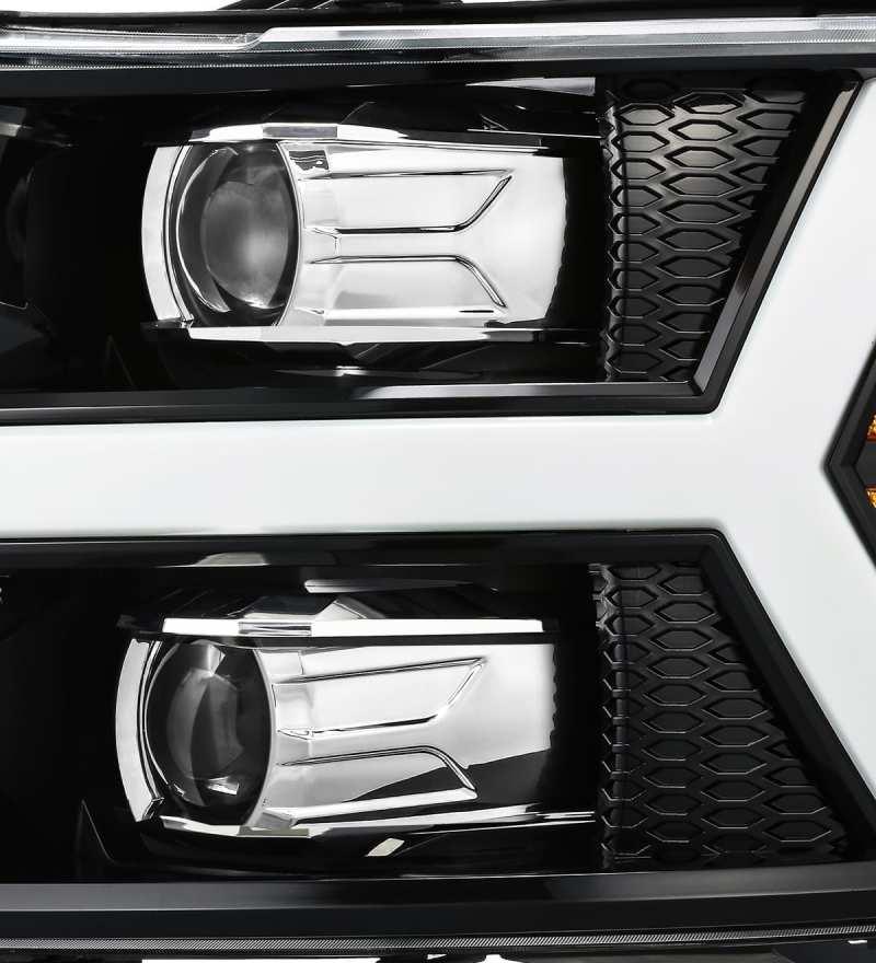 AlphaRex 07-13 Chevy 1500 LUXX LED Proj Headlights Plank Style Jet Blk w/ Activ Light/Seq Signal/DRL - Corvette Realm