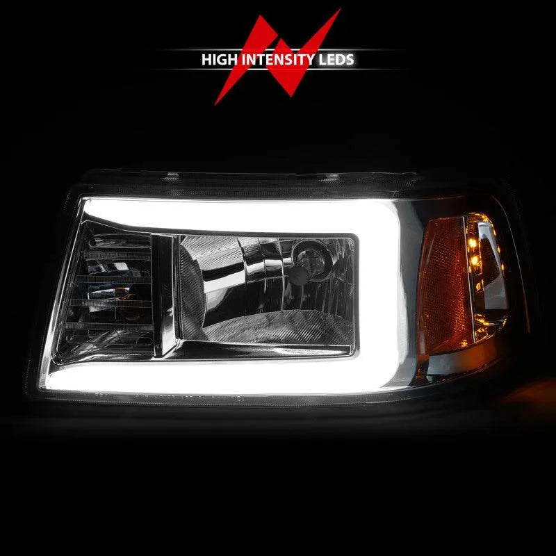 ANZO 2001-2011 Ford Ranger Crystal Headlights w/ Light Bar Chrome Housing - Corvette Realm